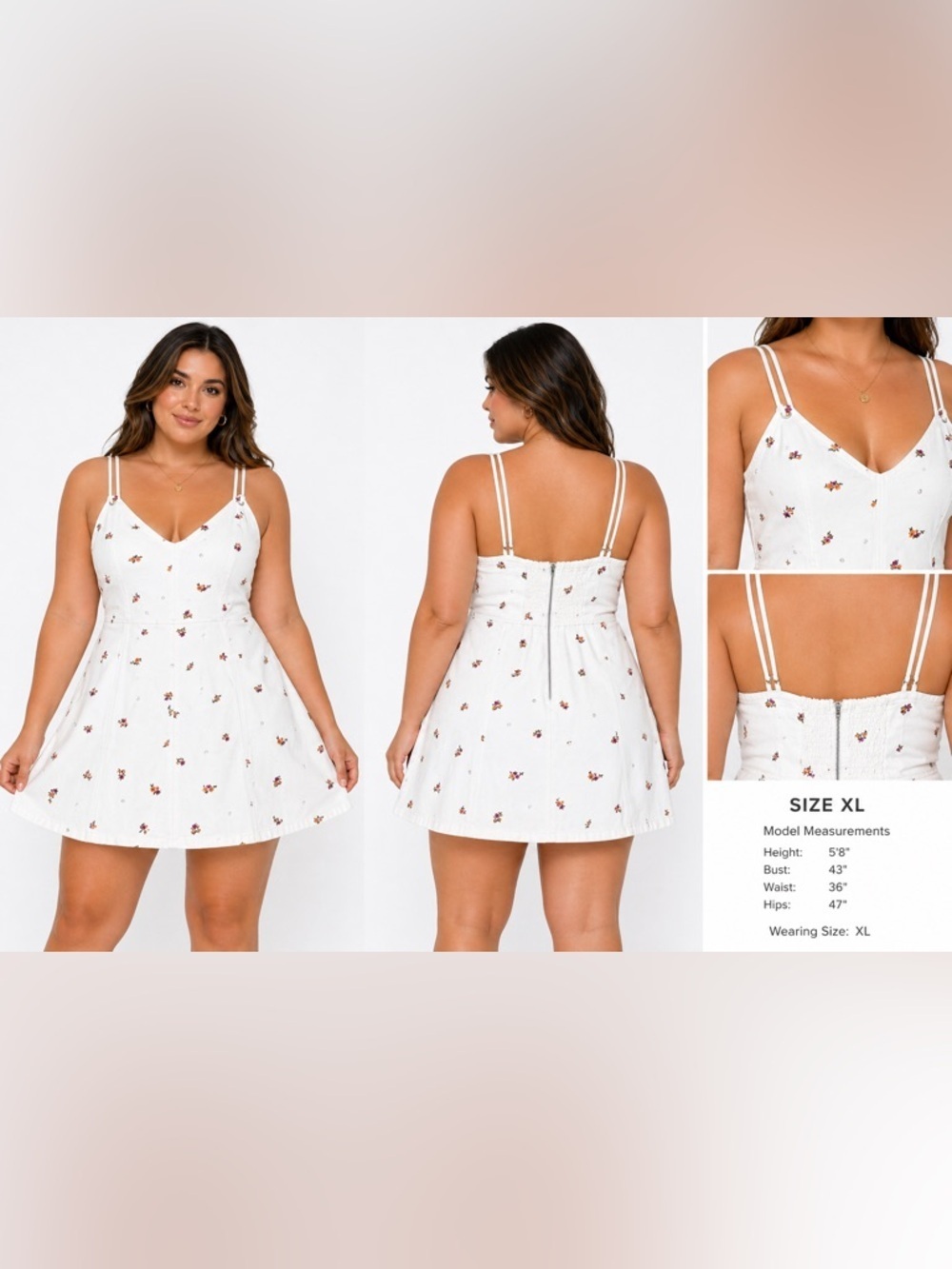 Steve Madden Harley White Floral Pearl
Embroidered Denim Mini Dress Size XL